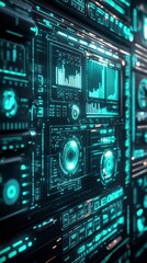 Futuristic digital interface with glowing blue elements