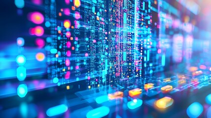 Fototapeta premium Abstract Digital Data Stream, Neon Glow - Abstract Backgrounds: The.