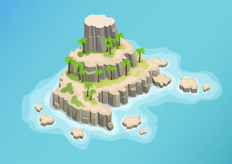 Isometric beautiful natural rocky mountain island