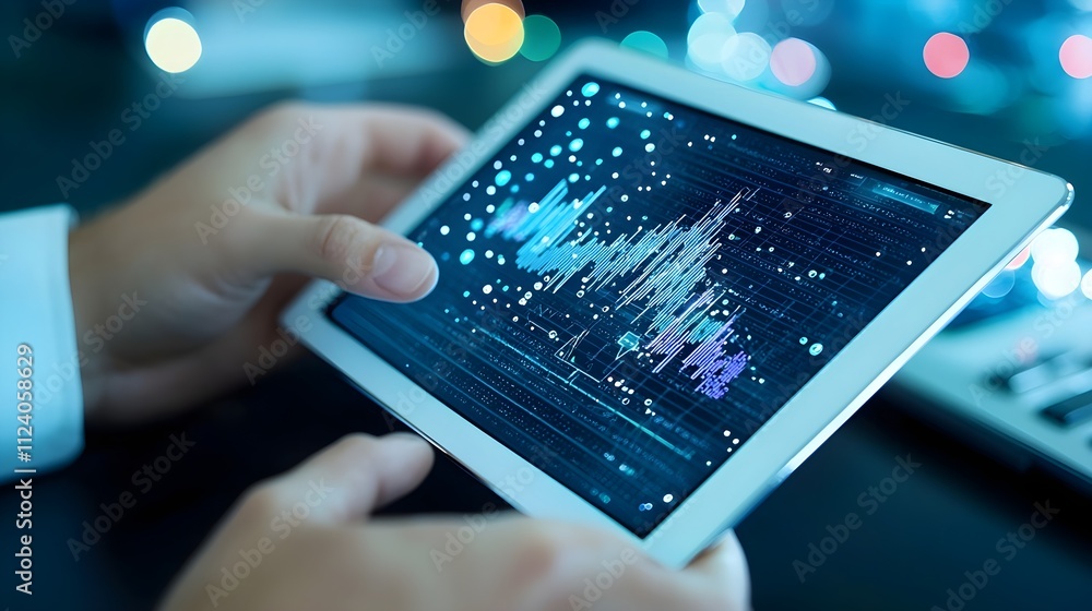 Aufkleber data analysis on tablet, business tech - data visualization