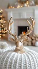 Fototapeta premium Golden deer head decor with cozy holiday ambiance