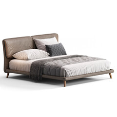 Obraz premium Modern Elegance: Bed for Stylish Bedroom transparent png background bedroom furniture architectural visualization interior no shadow 3d contemporary 