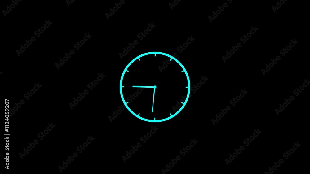 Poster clock animation video. clock icon with moving arrows in 12 hour loop 4k..