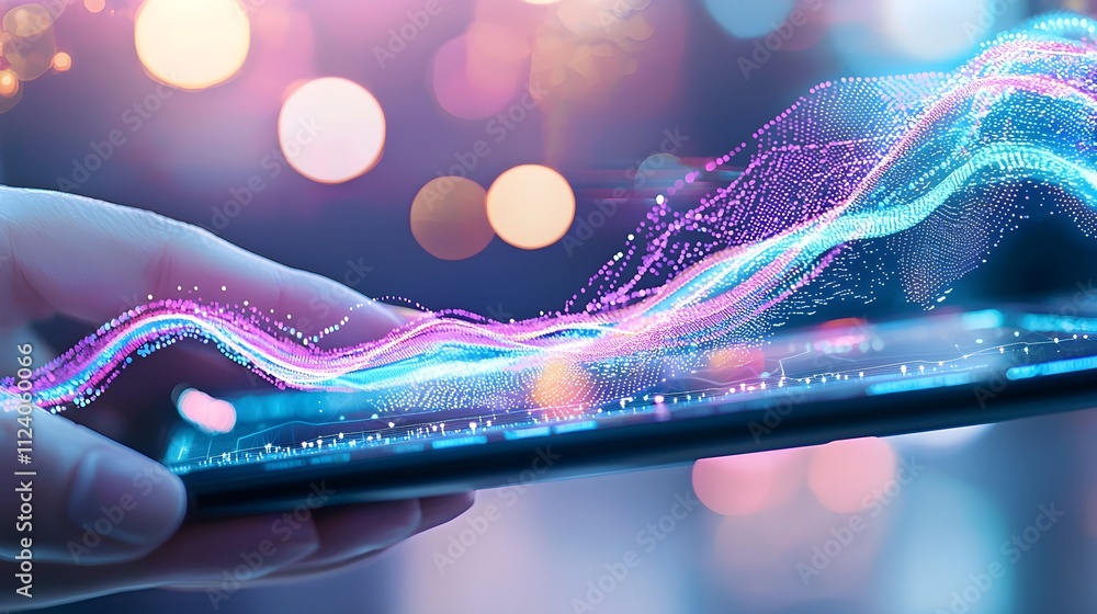 Poster futuristic data wave on smartphone - abstract backgrounds