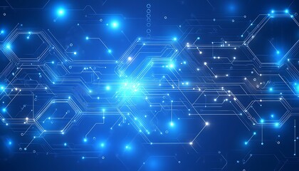 Fototapeta premium Abstract Blue Technology Background Circuit Board Network Digital Connectivity Innovation