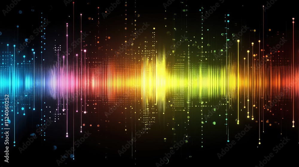 Poster vibrant sound wave visualization with colorful spectrum effect