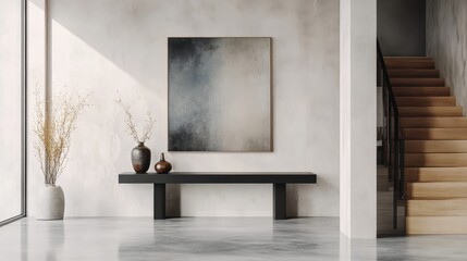 Serene Modern Minimalist Home Entrance with Abstract Art