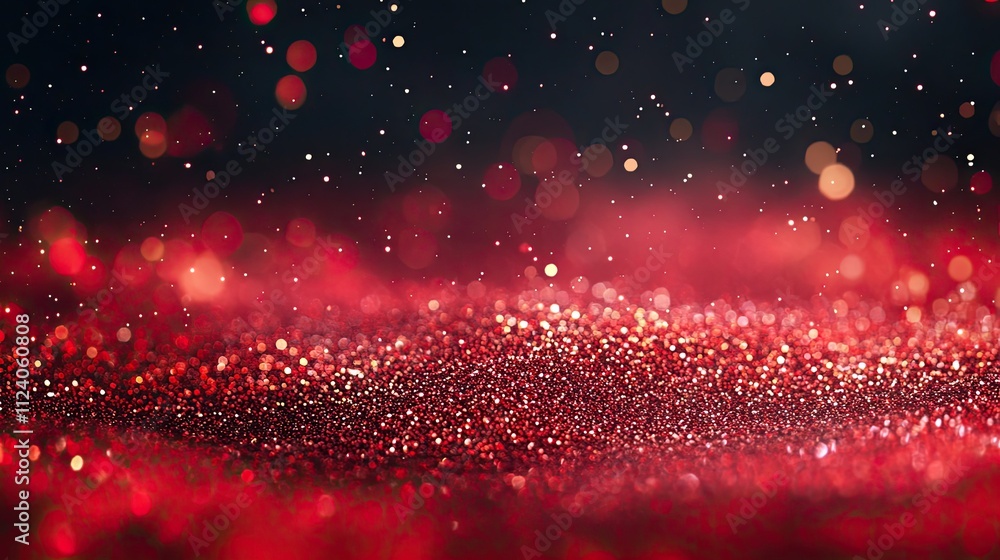 Poster sparkling red glitter background with shimmering bokeh effect