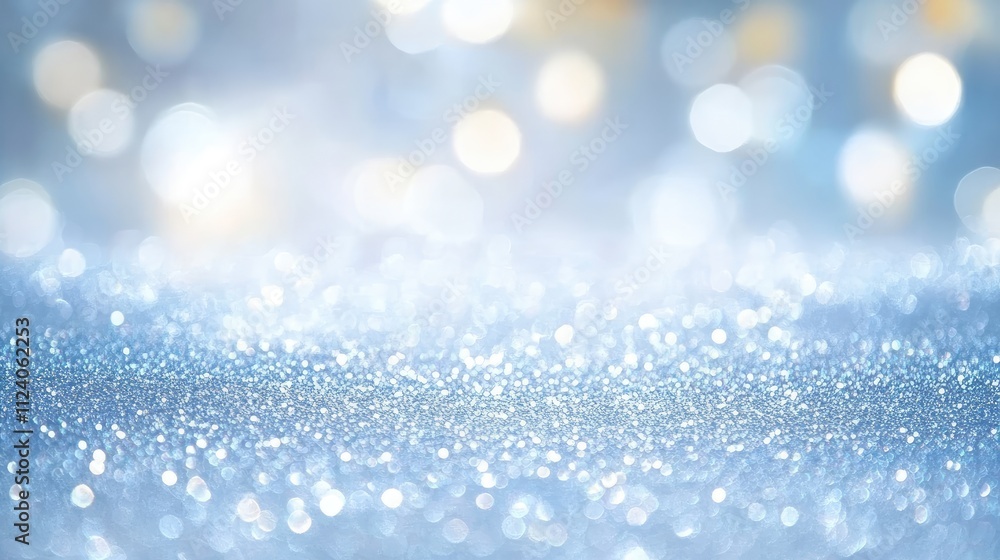 Poster soft bokeh background of sparkling light on a blue surface