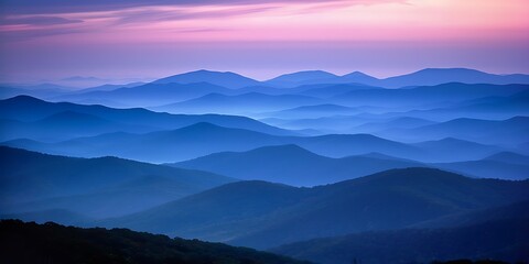 Obraz premium View of Blue Ridge Mountains (near) and Appalachian Mountains (distance) from overlook on Skyline Drive in Shenandoah National Park, Virginia, USA, in late September.