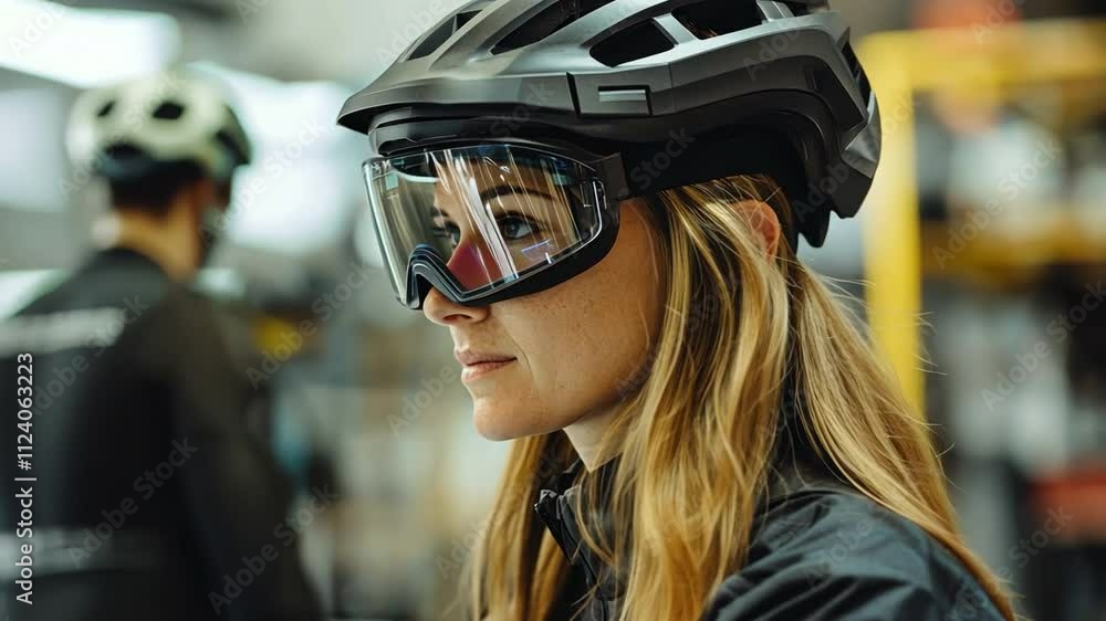 Poster female engineer using augmented reality tools for simulations and problem-solving
