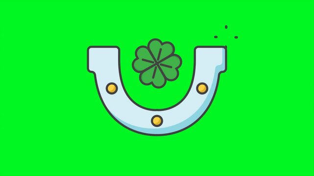 St Patrick's Horseshoe Icon Animation On Green Screen. Ready for chroma key. 4k Animation