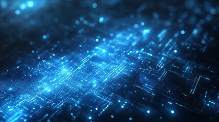 Fototapeta premium Shining blue glowing futuristic technology background with abstract digital wave structures, vibrant data streams, and luminous cyber light elements