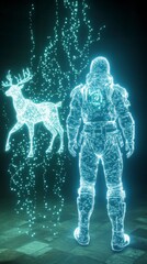 Futuristic soldier encounters holographic deer