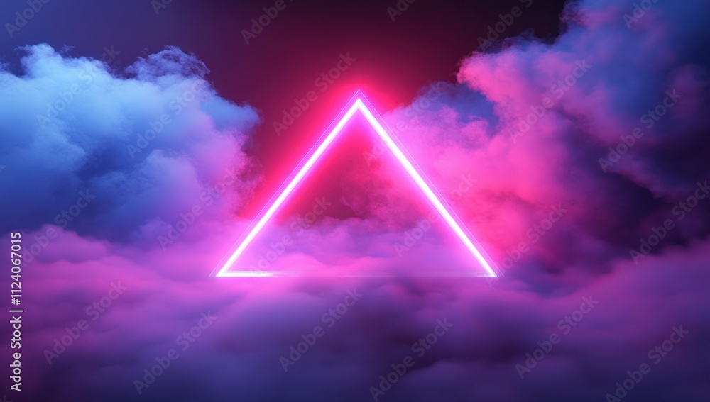 Leinwandbilder a glowing neon triangle amidst colorful clouds, creating a surreal and vibrant atmosphere.