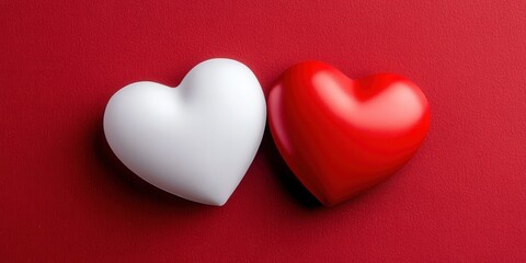 Obraz premium White and Red Heart Shaped Objects on a Vibrant Red Background