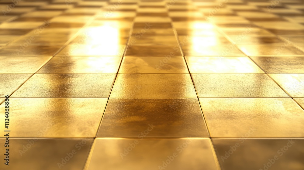 Poster golden reflection on a stylish checkerboard patterned floor