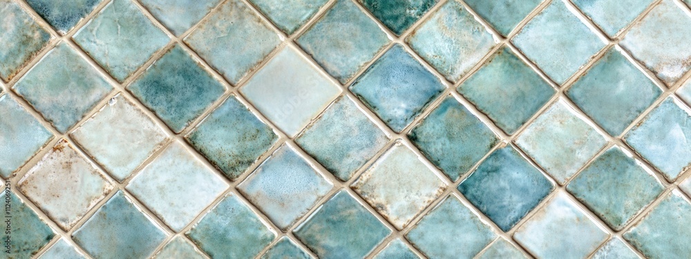 Poster a textured mosaic of blue and green tiles arranged in a diamond pattern.