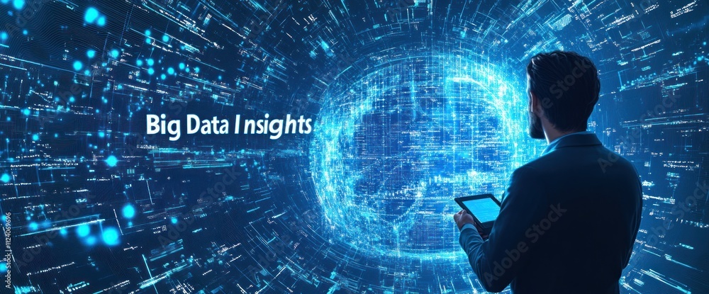 Aufkleber A professional analyzing big data insights with a digital interface and futuristic visuals.