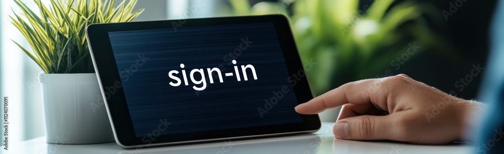 Poster A hand interacting with a tablet displaying a 