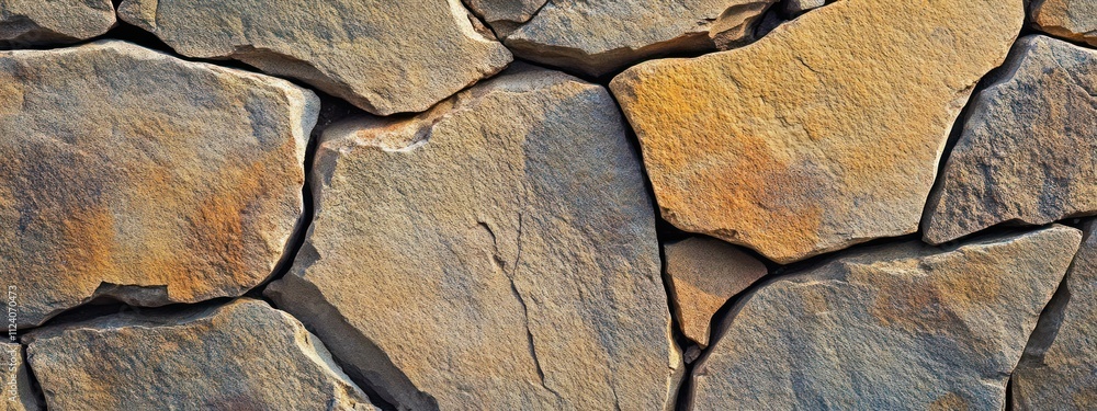 Poster a close-up view of a textured stone wall showcasing natural hues and patterns.
