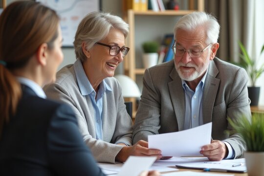 Senior Couple Reviewing Documents With Financial Advisor - Powered by Adobe
