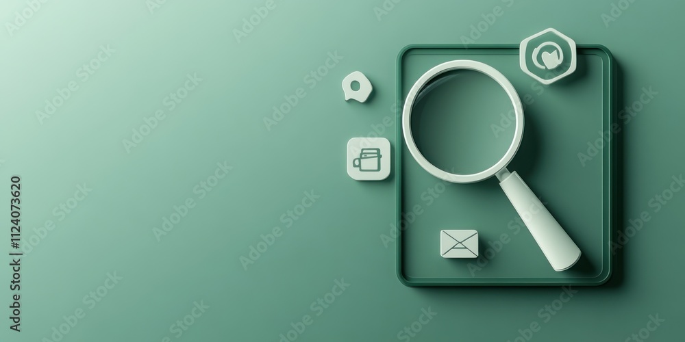 Poster A minimalist design featuring a magnifying glass and various icons symbolizing communication and search.