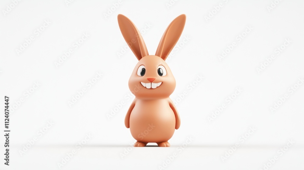 Poster a cute cartoon rabbit character with a big smile, designed for playful and friendly themes.
