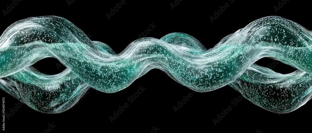 Poster a fluid, twisting structure resembling a wave, showcasing motion and transparency.