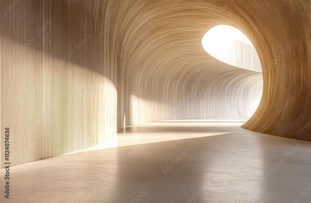 Poster a smooth, curved architectural space with soft lighting and organic shapes.