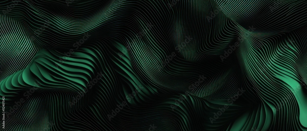 Poster Abstract green waves with flowing lines creating a dynamic and textured visual effect.