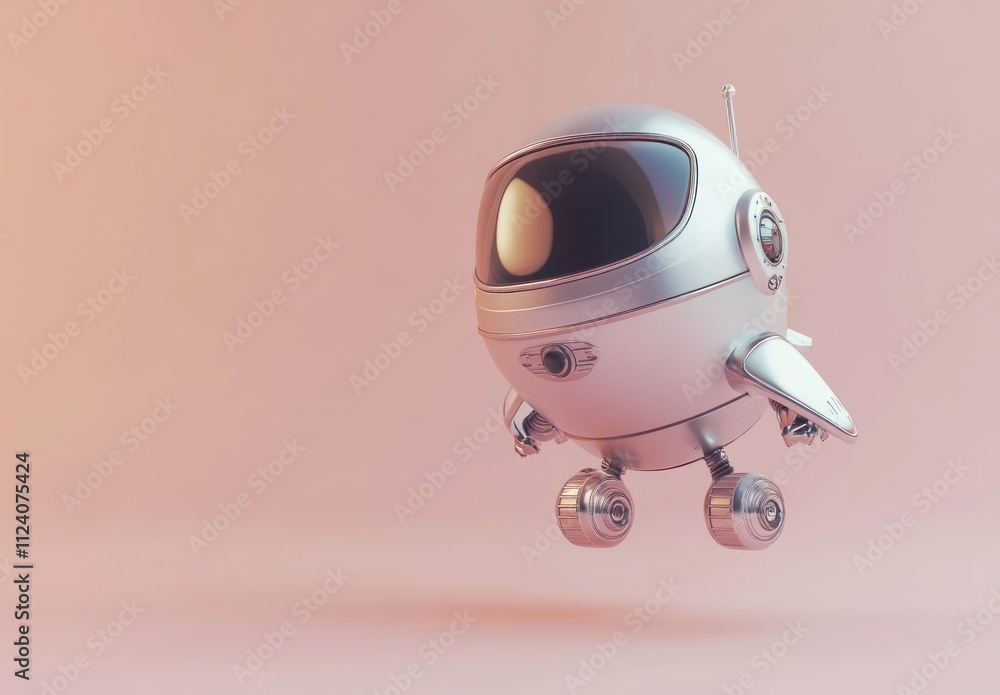 Leinwandbilder a futuristic, round robot with a glass visor and small wings, hovering in a soft gradient background