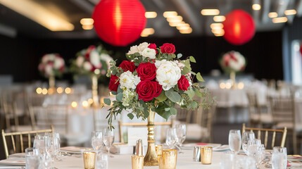 Romantic Red and White Wedding Centerpiece 