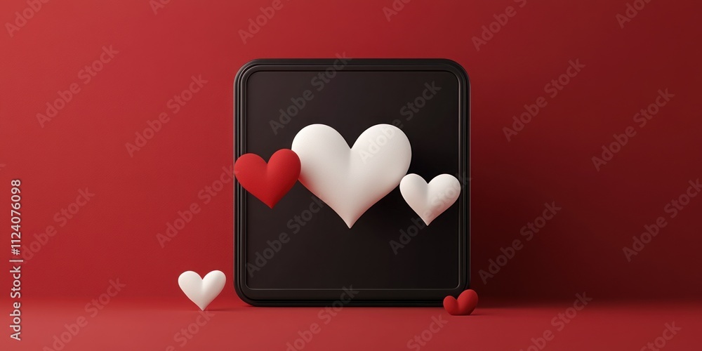 Poster a collection of heart shapes in various sizes and colors on a contrasting background.