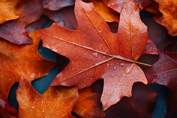 Colorful autumn leaves with a shimmering texture.