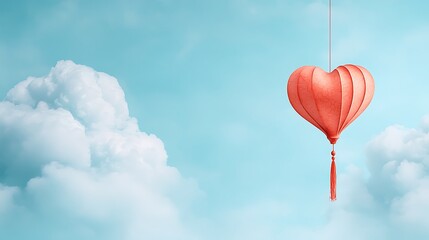 Fototapeta premium Heart-shaped lantern hanging in blue sky conceptual art serene atmosphere dreamy aesthetic