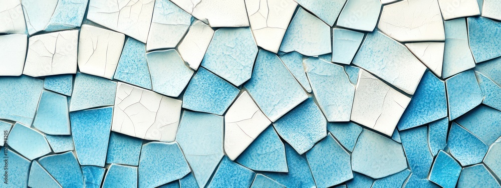 Poster a textured mosaic of blue and white tiles, creating an artistic pattern.