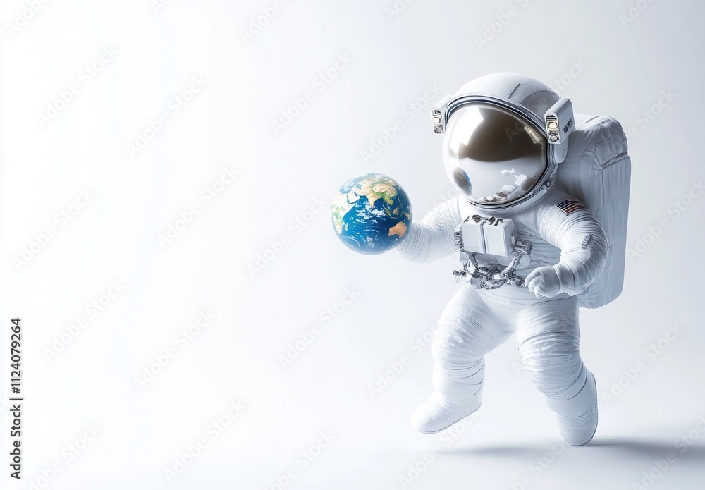 Poster a whimsical astronaut holds a small earth, symbolizing exploration and connection to our planet.