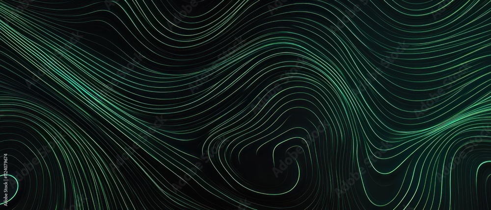Poster abstract green wavy lines on a dark background, creating a dynamic visual effect.