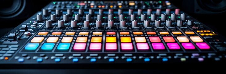 Audio production. Audio recording, Sound recording production studio  management background. Sound engineer, Video mixer studio scene feel . 