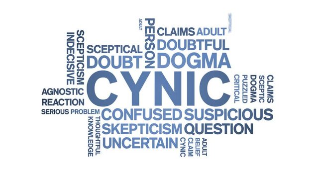 Cynic animated word cloud;text design animation tag kinetic typography seamless loop.