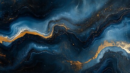 Obraz premium Abstract blue and gold marble texture with swirling patterns and glittering accents.