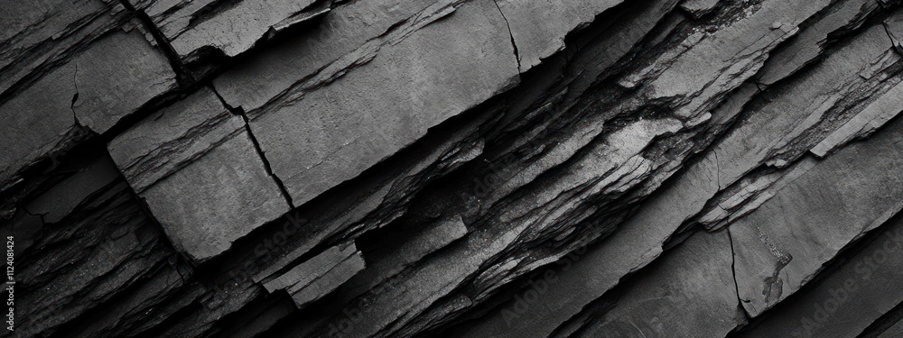 Poster Abstract texture of dark slate rock with layered patterns.