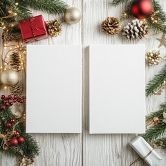 Christmas Mockup Blank White Cards with Festive Decorations