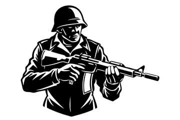 Soldier with Gun - Vector Illustration and Line Art for Printable Graphics
