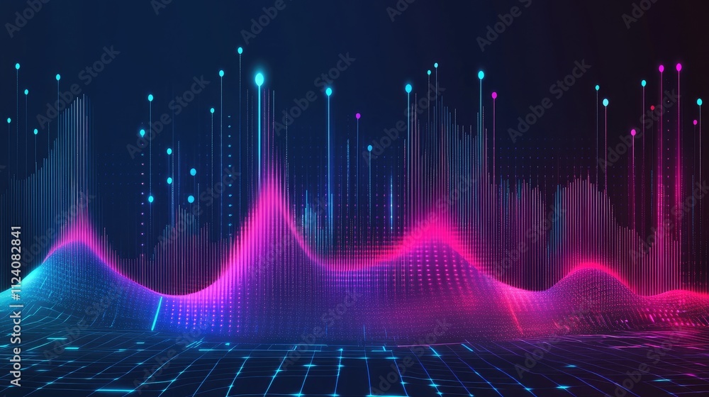 Poster abstract sound waves with colorful light visuals in dark background
