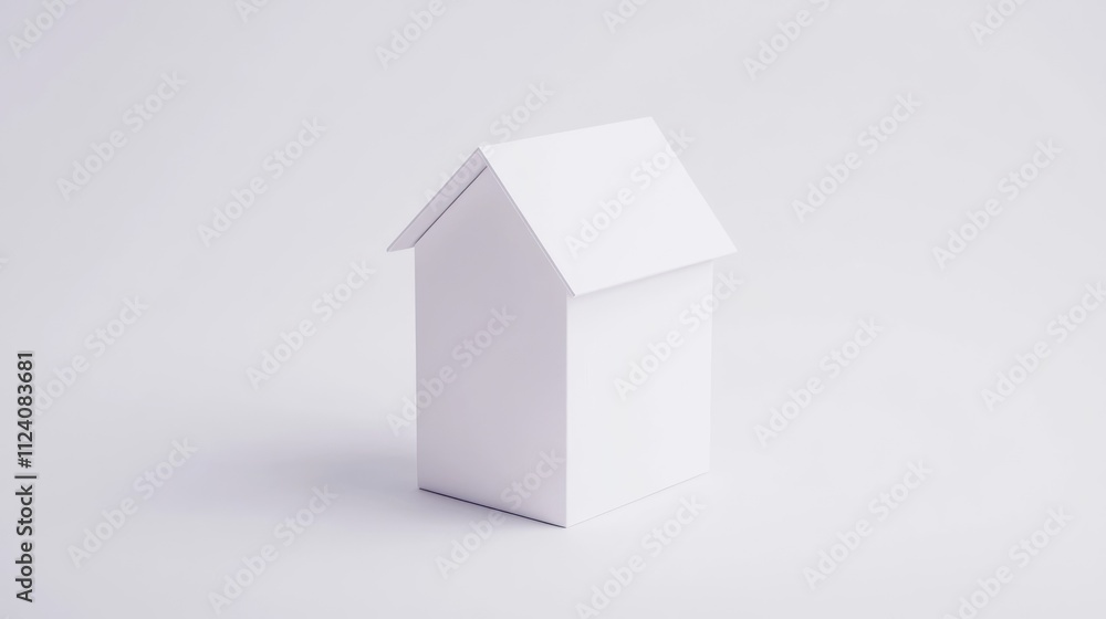 Poster a simple white paper model of a house on a minimalist background.