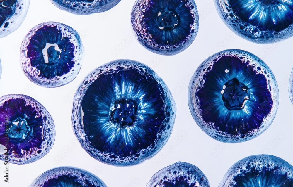 Poster Abstract image of circular blue and purple shapes resembling agate stones.