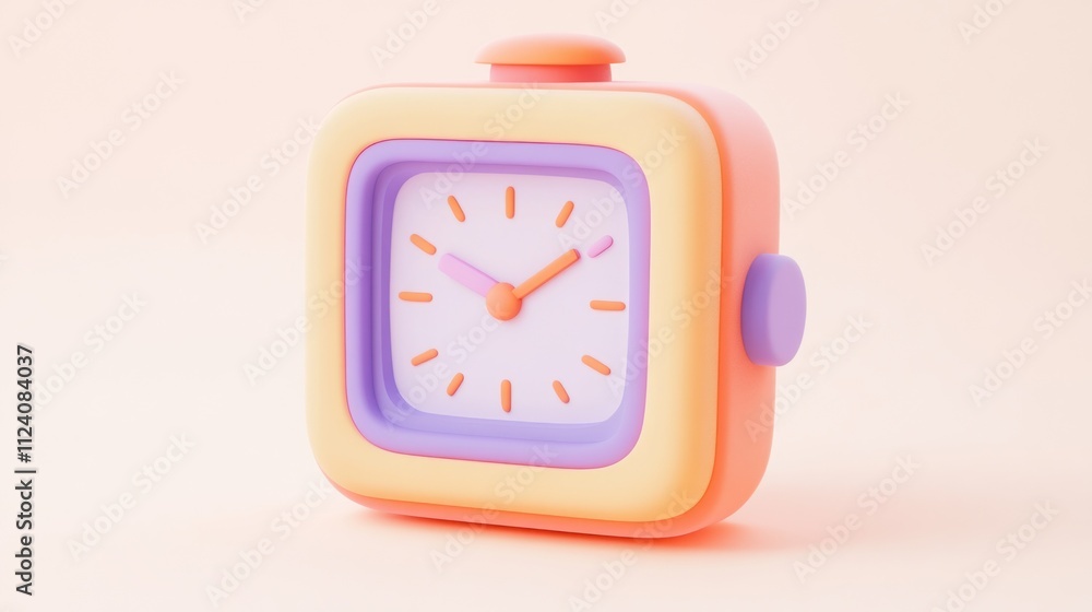 Poster a colorful, stylized clock with a soft design, ideal for decorative or playful settings.