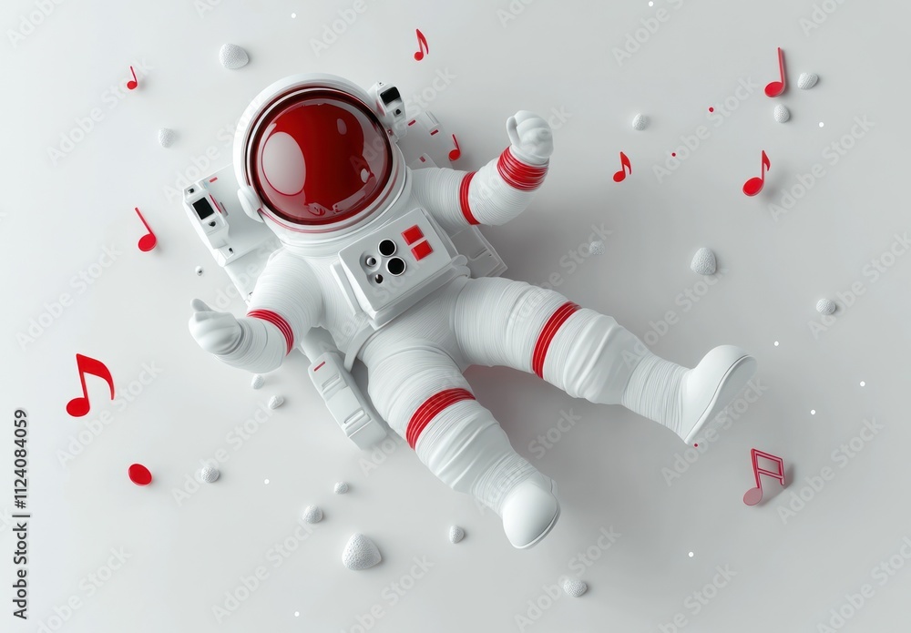 Poster an astronaut floats in space surrounded by musical notes, evoking a sense of creativity.